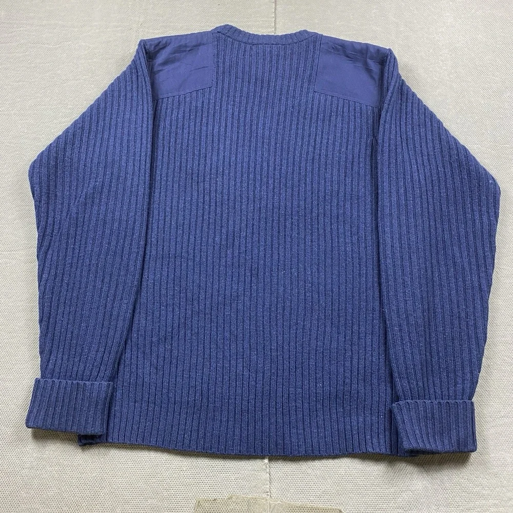 L.L Bean Sweater Mens XL Blue Pullover Wool Commando Henley Military Army